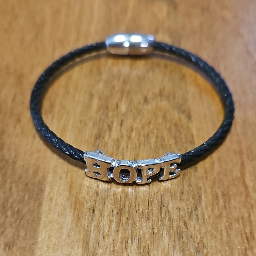 Black Bracelet with Silver 'Hope' Charm